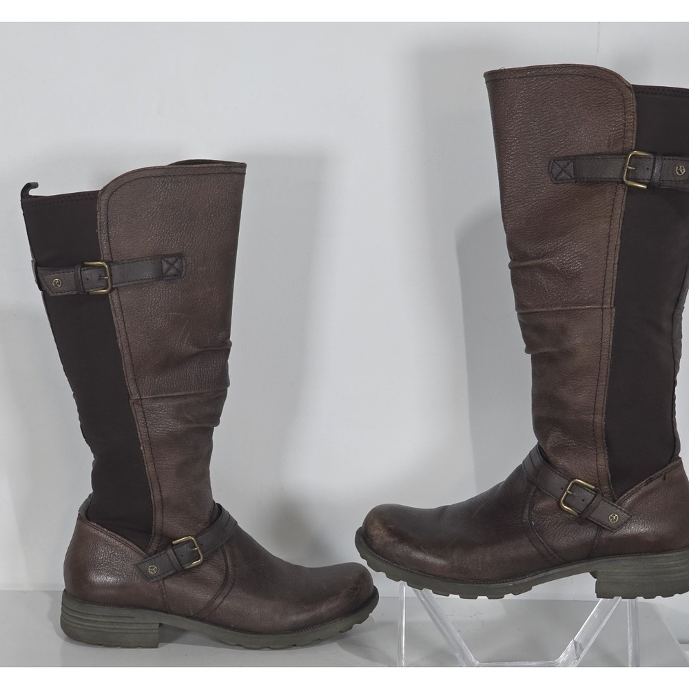 Earth Origans  Brown Leather Tall Riding Boots Buckle Penelope 11 Wide Shaft - Picture 4 of 9